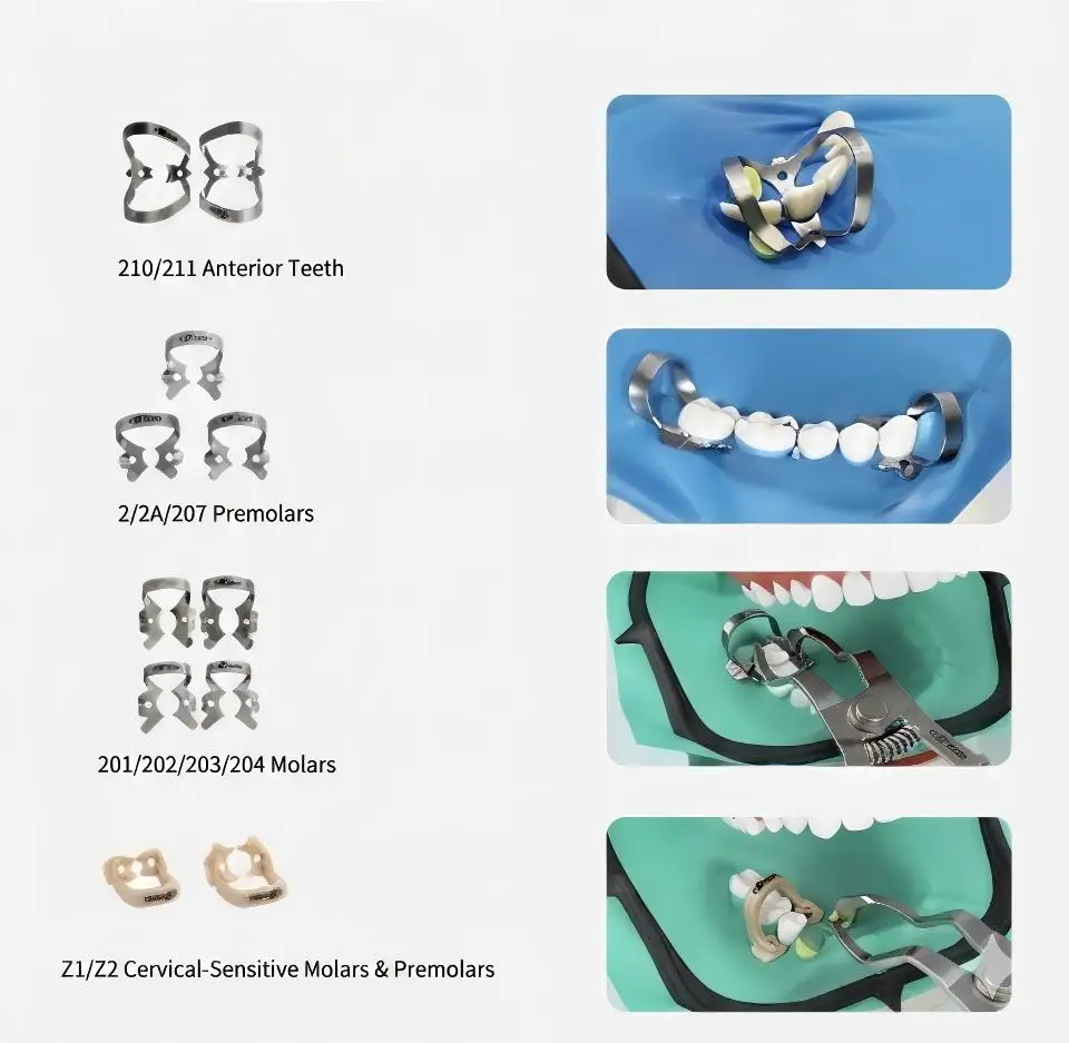 Dental Rubber Dam Kit Isolation System Clamp Forceps Punch Frame Endodontic Restorative Rubber Dam Set with Clamps