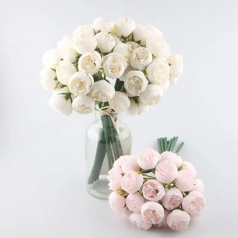 Rose Pink Peony Artificial Fake Flowers Silk Bouquet 27 heads for Table Vase Arrange Home Wedding Festive Decoration Carnation