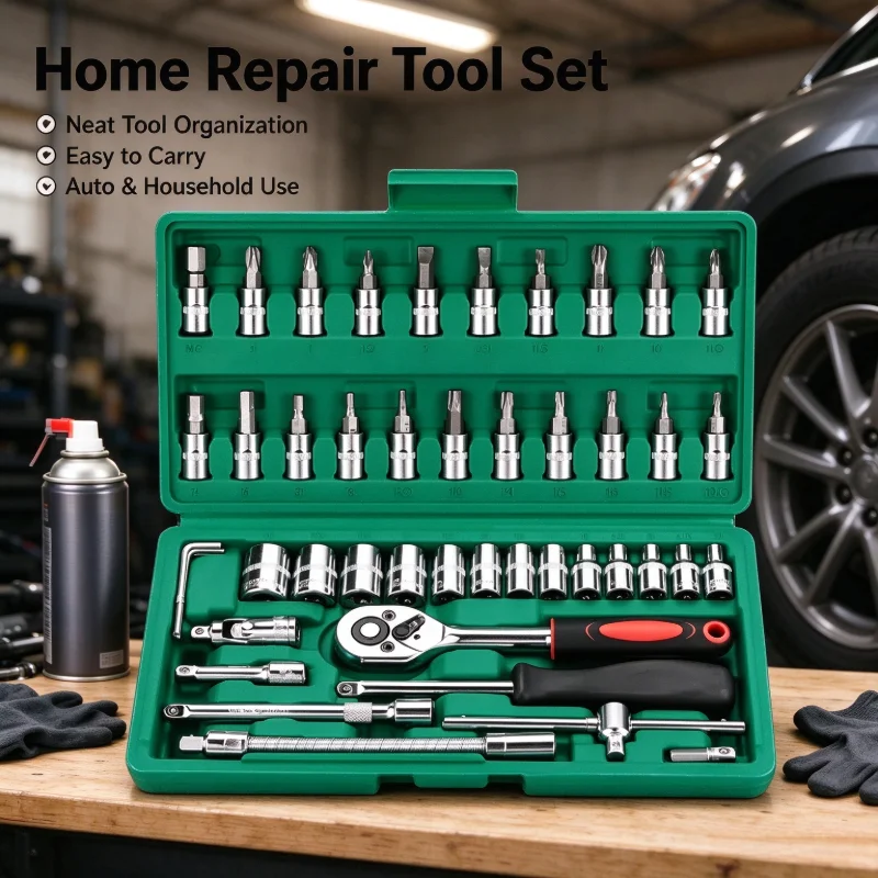 Christmas Stocking Stuffers: 46pcs Industrial-Grade Motorcycle Toolkit, Fast Ratchet Wrench Socket Bit Auto Car Repair Tools