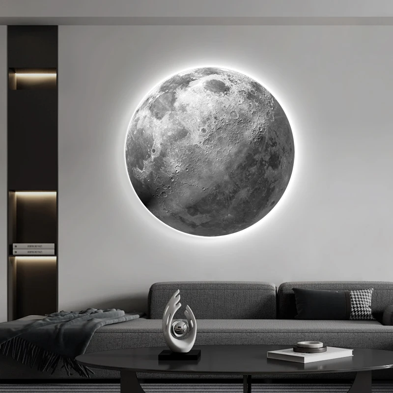 xx-Moon Entrance Home Decoration Living Room Bedroom Sofa Hallway Wall Led Decoration Sandstone Painting Circular Mural Light