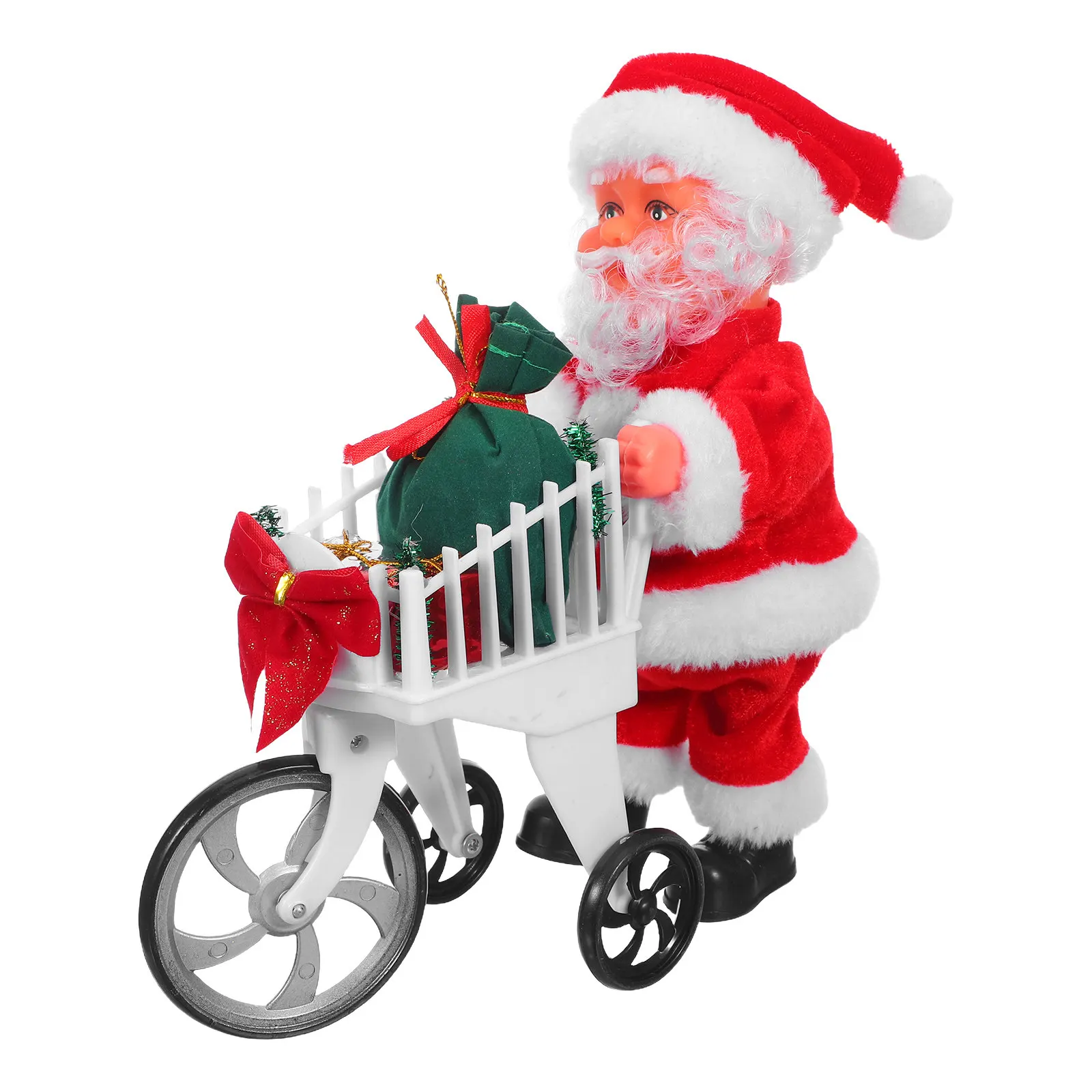 Festive Animated Santa with Shopping Cart Music Motion Holiday Decoration Interactive Christmas Figure for Home Fireplace Office