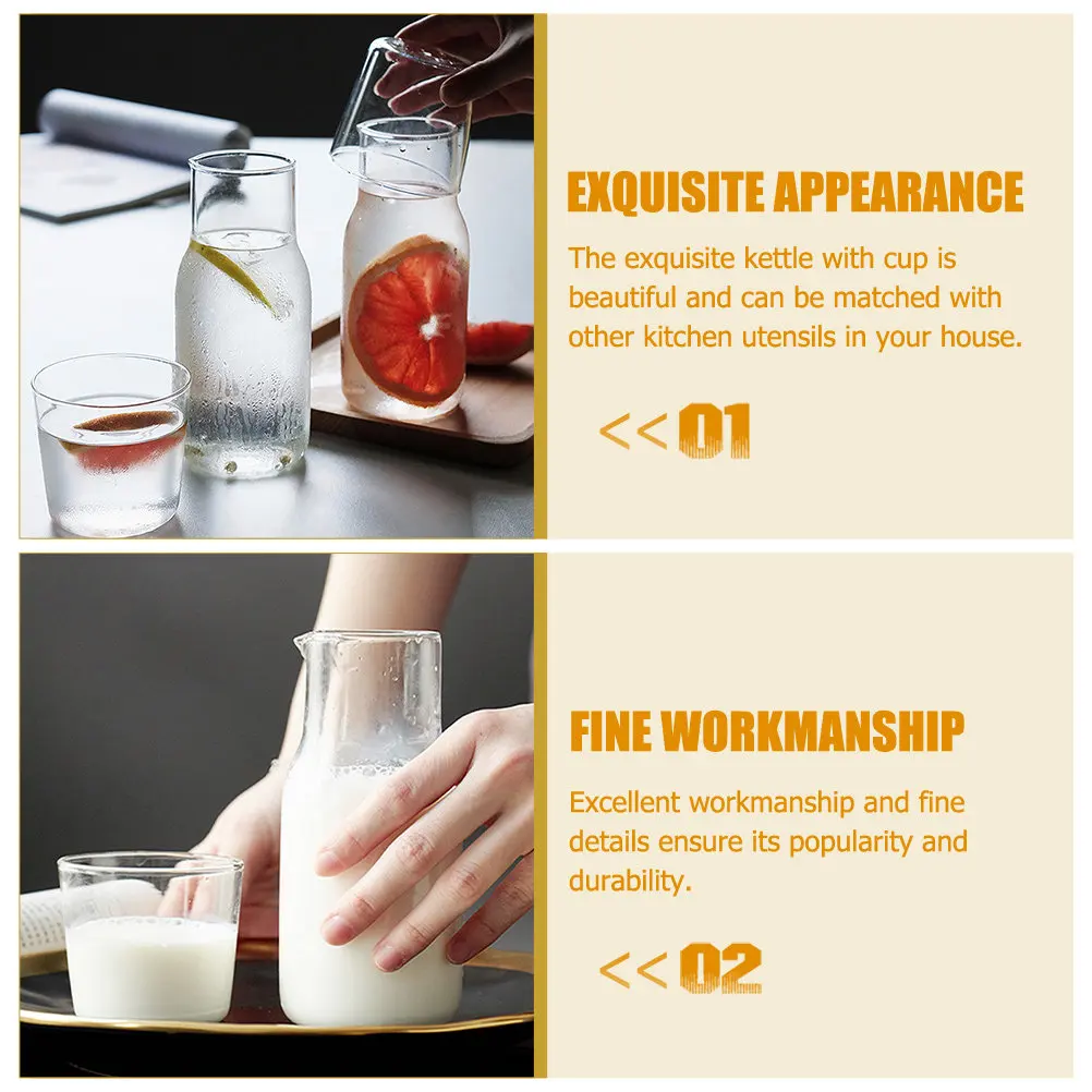 1Set Elegant Premium Thickened Transparent Glass Water Kettle Jug for Juice Tea Milk Wine Ice Water Home Kitchen Use Gift