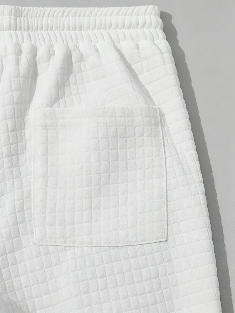Herren Bubble-Waffel-Karo-Shorts, entspannte Passform, Kordelzug in der Taille, Kontrastbesatz, sommerliche Freizeitkleidung, sportliche Streetwear mit Taschen – Detail 11