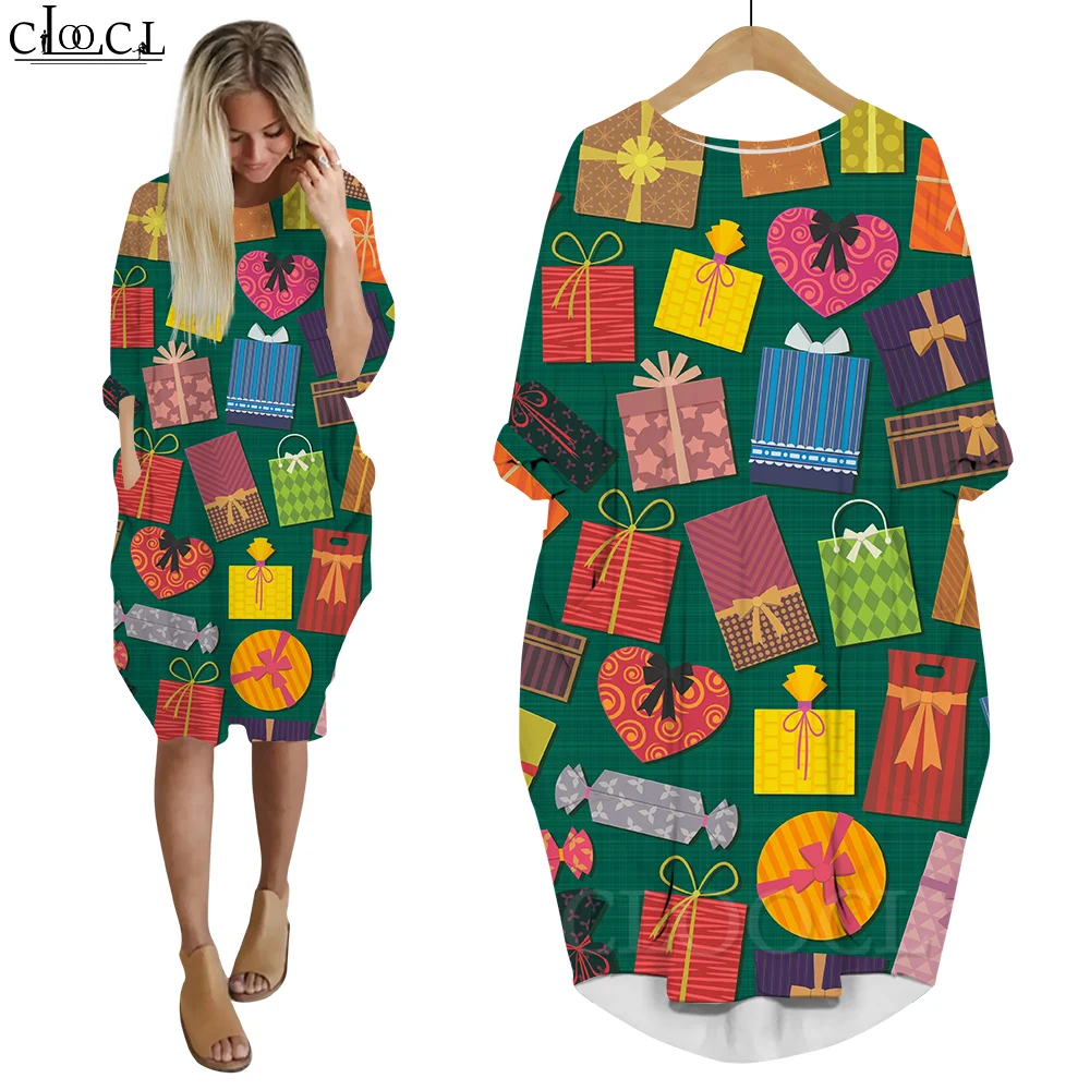 

CLOOCL Christmas Dresses Santa Claus Gifts Pattern Harajuku Print Style Women Long Sleeves Dress Winter Autumn Party Robe