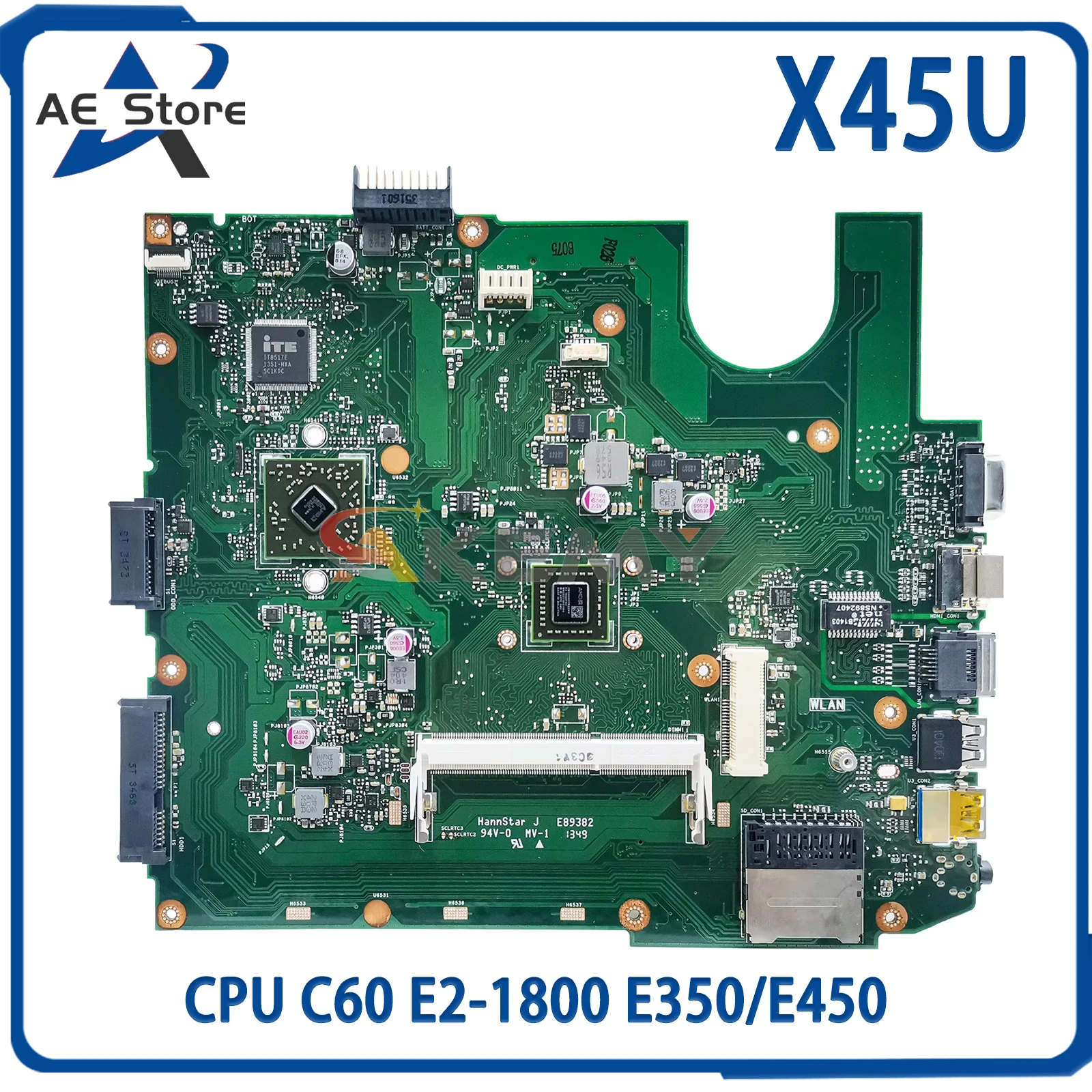 

AE X45U integrated Mainboard for ASUS K45U A45U Laptop Motherboard CPU C60 E2-1800 E350/E450 100% Working Well