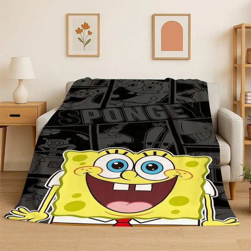 Cute S-SpongeBob Cartoon Soft Flannel Throw Blanket,Warm Cozy Blanket for Bed,Couch,Sofa,Bedroom,Living Room,Travel,Picnic Gift