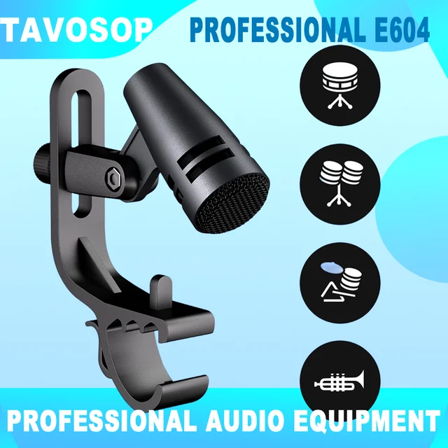 Microfone Dinâmico Profissional com Fio de Metal 604 para Bateria, Microfone de Instrumento para Gravação com Suporte de Braço para Guitarra e Baterista