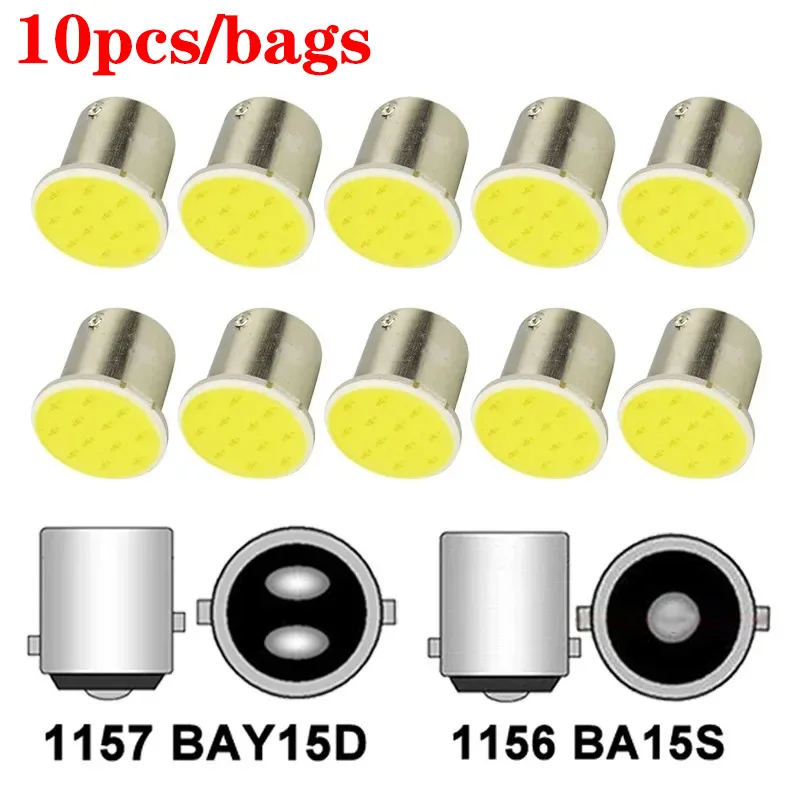 10pcs 12V 24V Car LED Lights 1156 BA15S P21W 1157 BAY15D PY21W COB 12SMD For Truck Auto Brake Stop Signal Bulb Corner lamp White