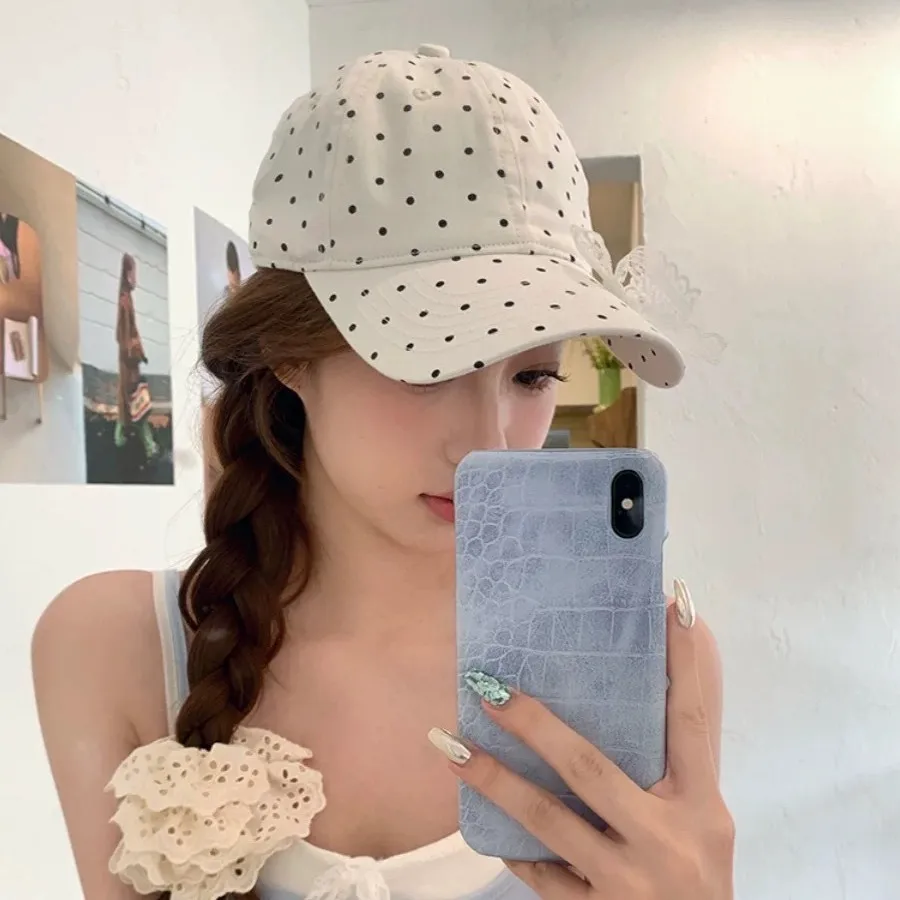

Oversized Sun Hat for Women Breathable Mesh with Lace Bow Detail Polka Dot Print Lightweight Adjustable Summer Cap