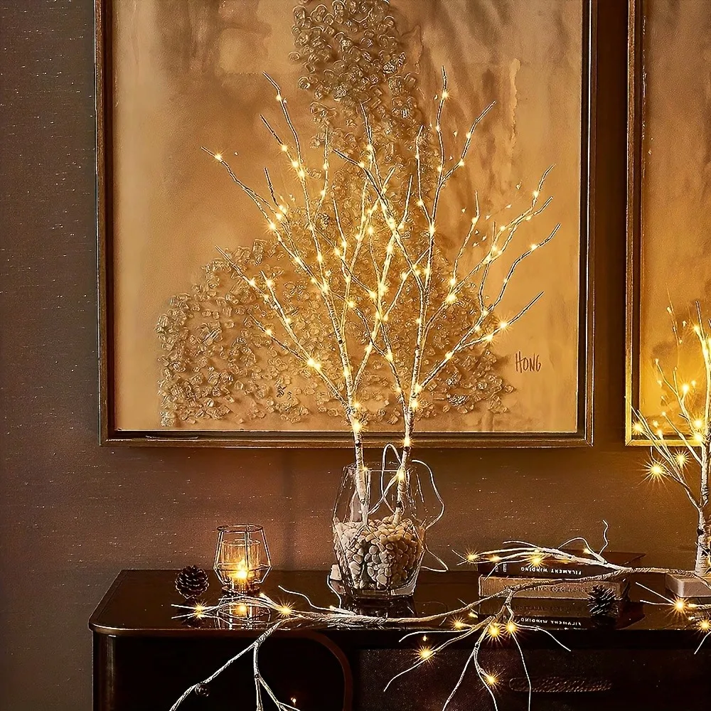 1PC White Birch Tree Branch Decorative Lamp, Battery Operated Realistic Simulated Tree Light, No Battery Included, Minimalist Ambient Lighting, Ideal for Indoor Christmas, Romantic Wedding, Fashion Home Decoration, Party Event Supplies & Holiday Gift