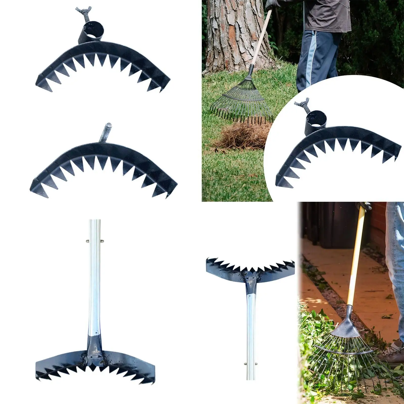 Strumento per la rimozione delle erbacce da giardinaggio in acciaio al manganese, rastrello da giardino con più denti per l'arrosatura del prato, multifunzionale e resistente