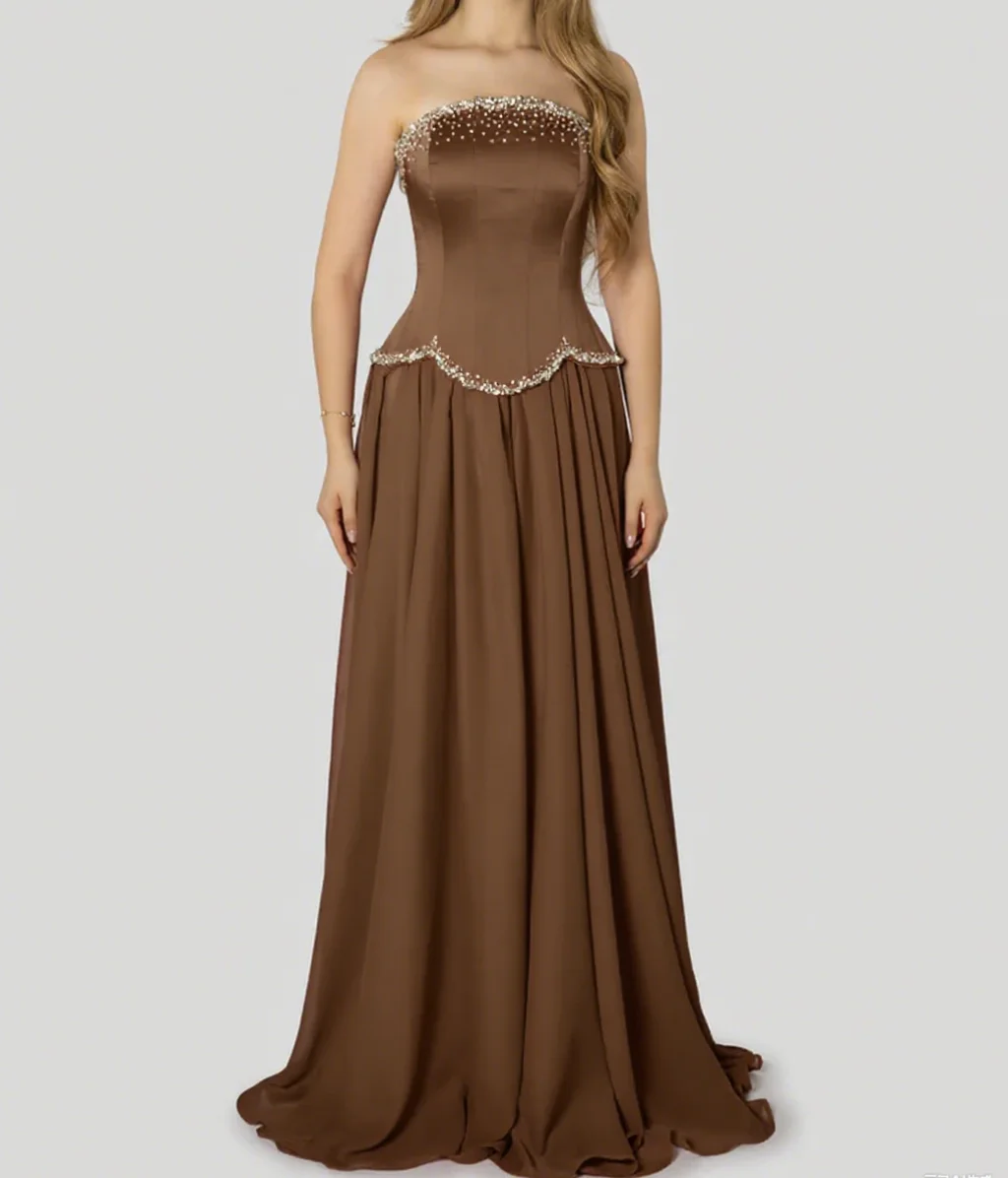 

Luxury Prom Dress Strapless Corset And Chiffon Skirt Set Evening Dress Customized