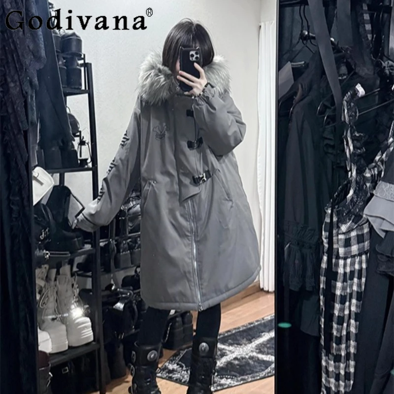 ثقافة فرعية الراقية رمادي منتصف طول سترات الإناث التخسيس القطن سترة دافئة المرأة الخريف الشتاء اليابانية معطف مبطّن #4