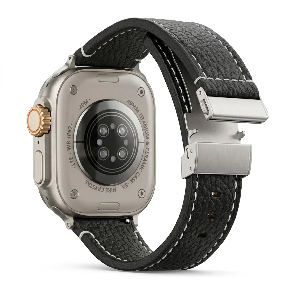 Weiches Rindsleder-Uhrenarmband Kompatibel mit Apple Watch Series 11 10 9 8 7 6 SE Ultra 3 2 Echtes Lederarmband für Herren und Damen