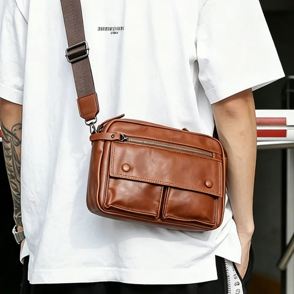 Vintage Herren Umhängetasche Modisches Design Schulter-Messenger-Taschen Herren Multi-Taschen Umhängetaschen Luxuriöse Weiche Leder Schultertasche – Detail 2