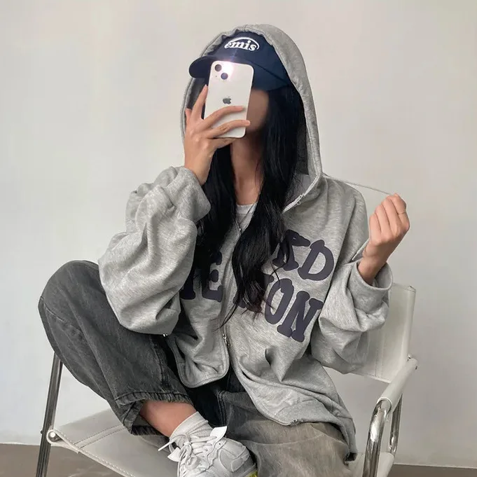 2024 Fall New Hoodies Women High Street Harajuku Retro Hip Hop Zip Up Hoodie Loose  Women Sweatshirt Hoodie Clothes Y2k Hoodie