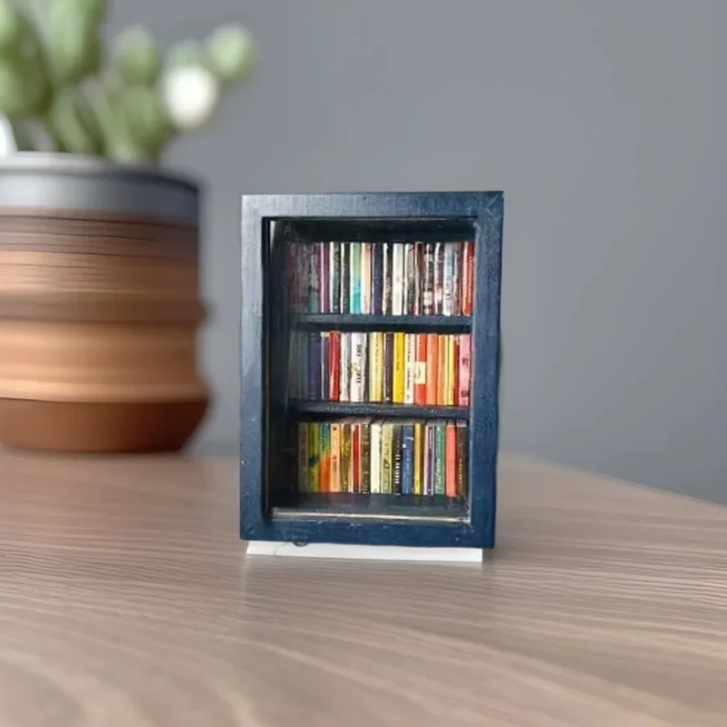 رف كتب لتخفيف القلق مع 20 قطعة من الكتب المصغرة |   رف الكتب الخشبي هدية عيد ميلاد إبداعية مقاس 3.7 × 2.8 بوصة