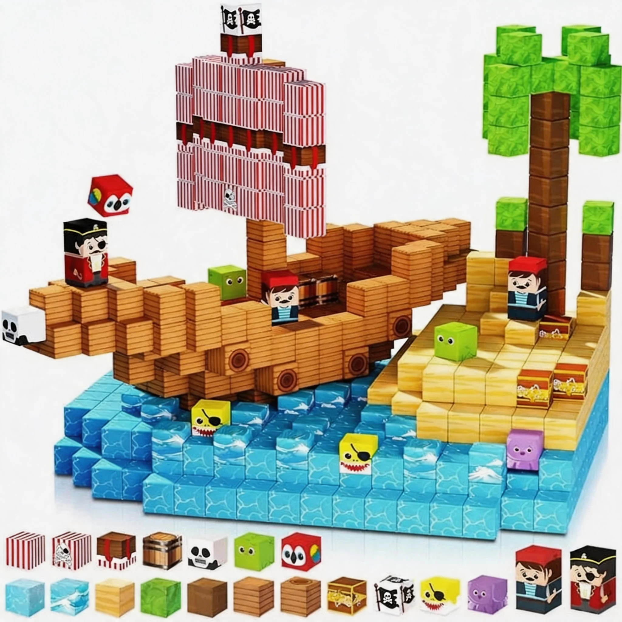 

100Pcs Pirate Ship Magnetic Building Blocks DIY 3D Nautical Scene STEM Kids Educational Toy Exquisite Gift Box Packing