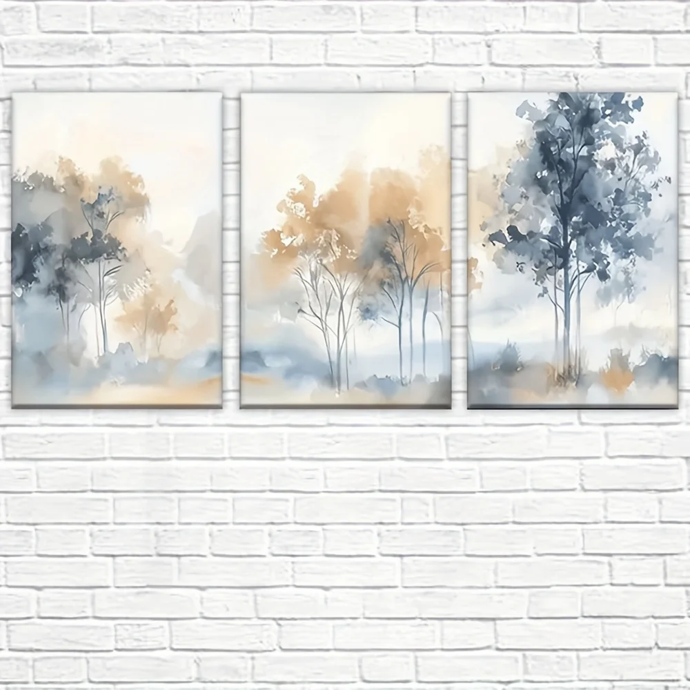مجموعة 3 قطع، لوحات قماشية - غير مؤطرة، أشجار في الغابة، مجموعة رسم فنية، غرفة المعيشة، المكتب، المكتبة، البار، المقهى، مجردة