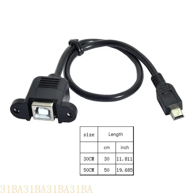 652F Mini USB to USB B Female Printer Panel Mount to Mini USB Male Extension Cable Screw Hole Connector for Printers