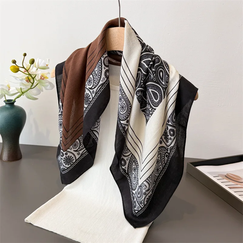 65*65cm Quadratisches Tuch Dekoration Luxuriöser Paisley-Druck Weiche Kopftücher Damen Baumwollgefühl Kopftuch Warmes Foulard Bandana Halstuch