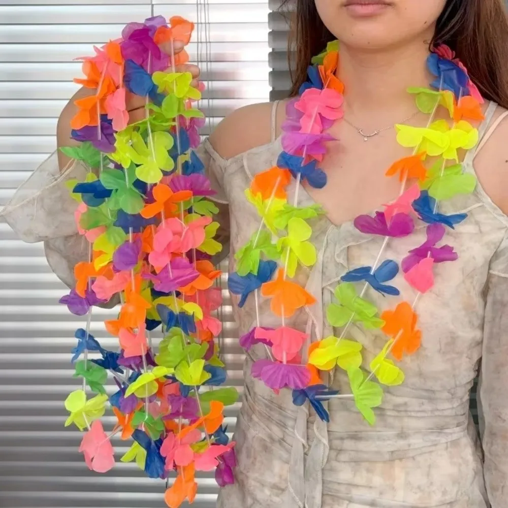 10Pcs Colorful Fluorescent Hawaiian Leis Vibrant Portable Artificial Flower Wreath Photo Props Reusable