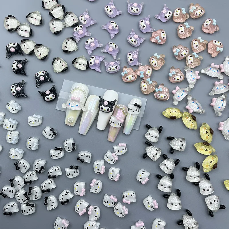 20 Stuks Kawaii Sanrio Nail Sieraden Hello Kittys Accessoires Schattige Cartoon Anime Driedimensionale Decoratie Patch Speelgoed Voor Meisjes