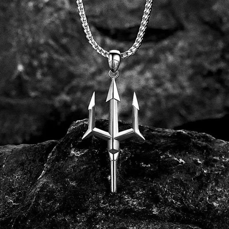 Fashion Myth Poseidon Poseidon Trident Harpoon Pendant Necklace Punk Hip Hop Trendy Casual Jewelry for Men