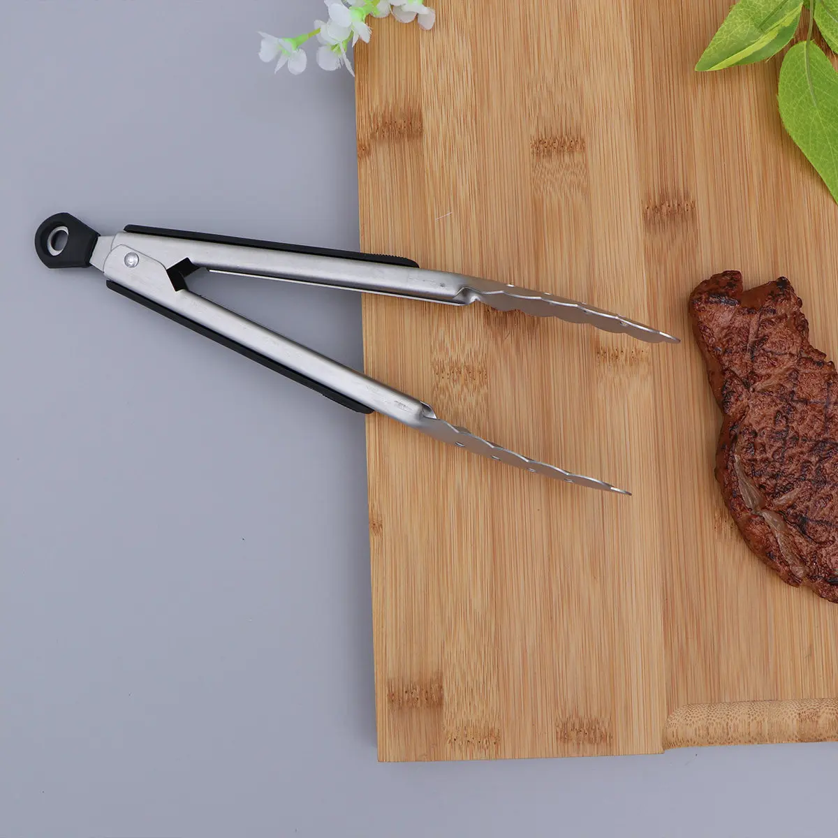 Stainless Steel Food Clip Black 9 Inches Heat Resistant Lightweight Bread Tongs Grill Steak Seafood Kitchen Serving Tongs
