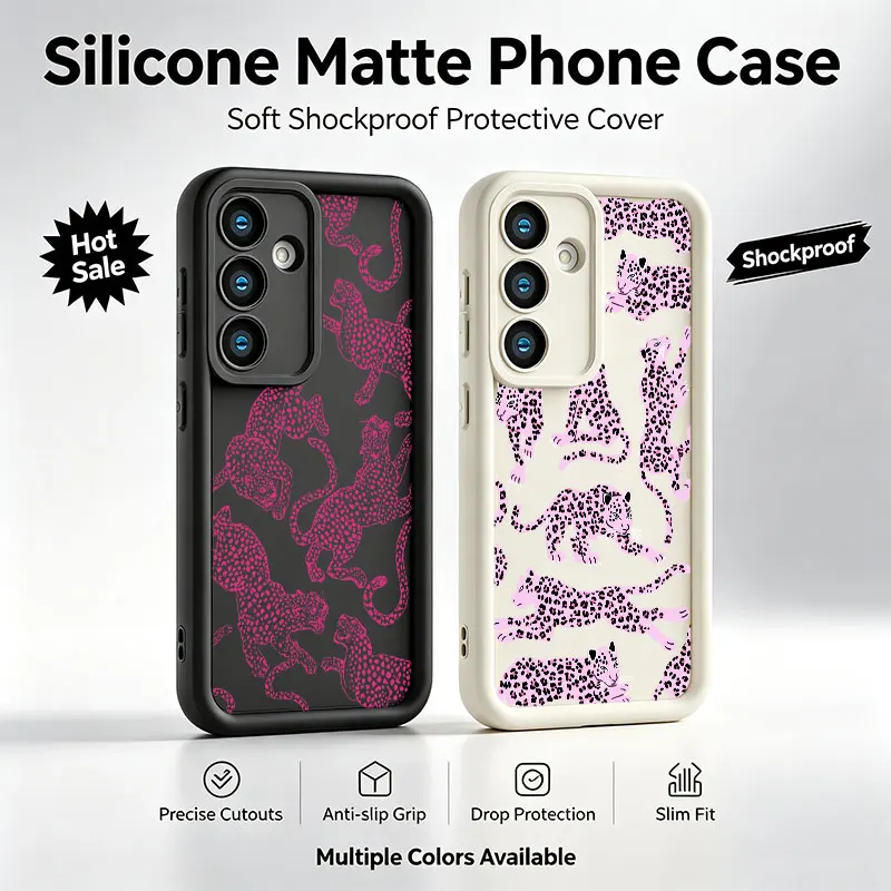 Pink Leopard Phone Case For Samsung Galaxy A17 A16 A15 A14 A07 A06 A57 A56 A55 A54 A53 A52 A36 A35 A34 A33 A26 A25
