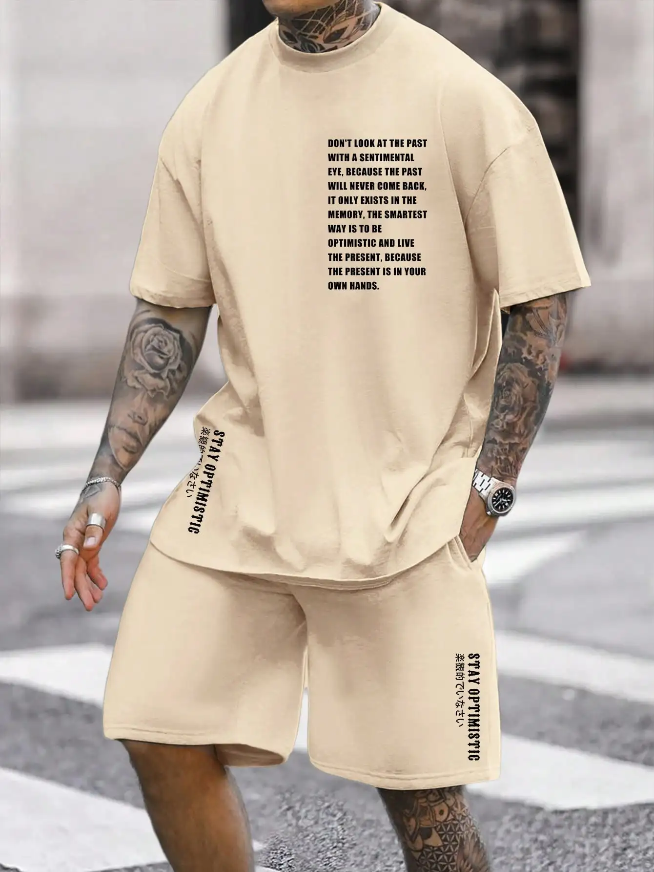 Summer New Men's Letter Print Short Sleeve Shorts Set Loose Suitable for Men's Slogan Graphic Street Suit