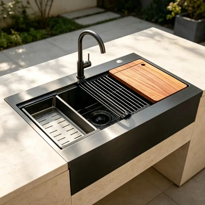 Anti-rust Nano Black Stainless Steel Double Layer Countertop Workbench Outdoor Terrace Barbecue Ready Drainage Basket