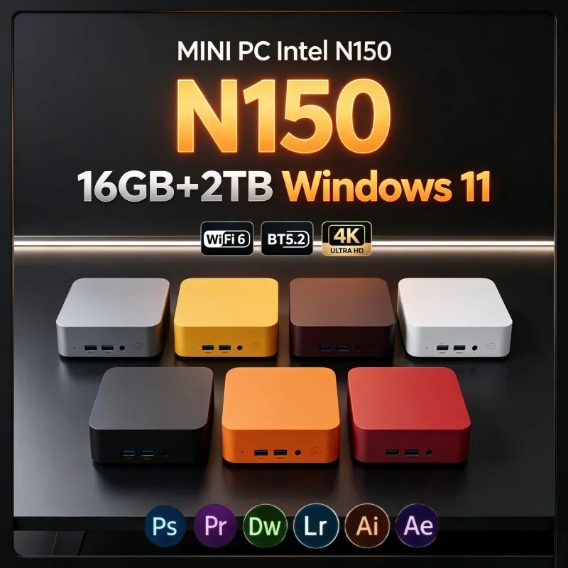 2026 New Arrival Mini PC Intel N150 Processor 16GB RAM 1TB 2TB SSD WiFi6 BT5.2 4K HD Small Desktop PC For Office Game Media