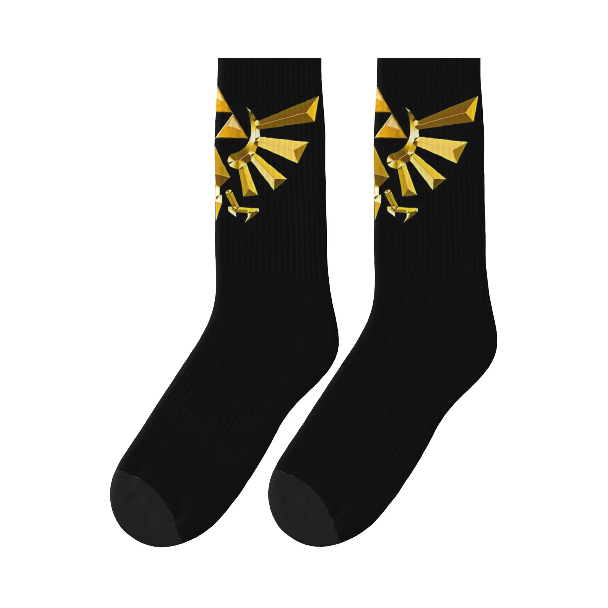 Calcetines deportivos con símbolo de Triforce dorado de Zelda, medias que absorben el sudor, calcetines largos para todas las estaciones, regalo de cumpleaños para hombre y mujer