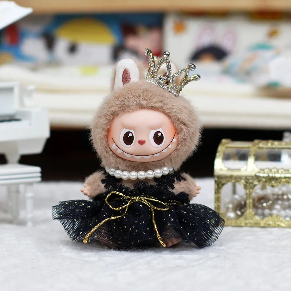 

10cm Suitable for Labubu Cloth 4.0 Generation Black Chiffon Dresses Dolls Clothes Cute Dolls Accessories Gifts