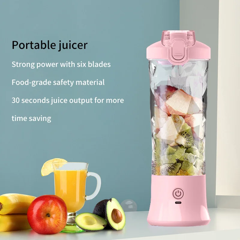 Portable Blender, USB Rechargeable Personal Size Smoothie Mixer, 600ml Juicer with Six Blades, 4000mah Mini Fruit Juice Machine