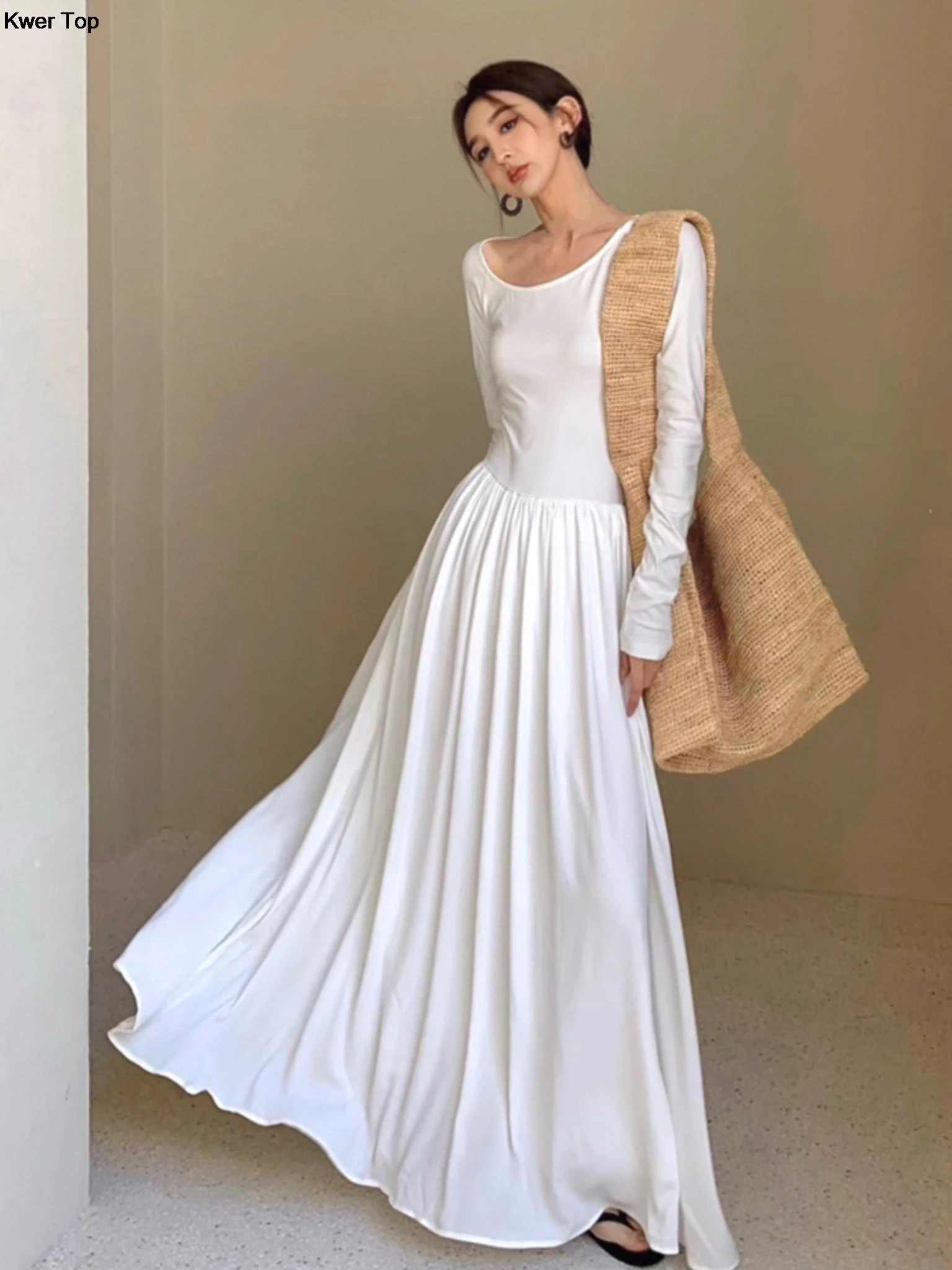 Maxi vestido ajustado informal de manga larga para mujer, elegante vestido de noche elegante para baile de graduación, bata blanca para mujer, ropa de primavera 2023