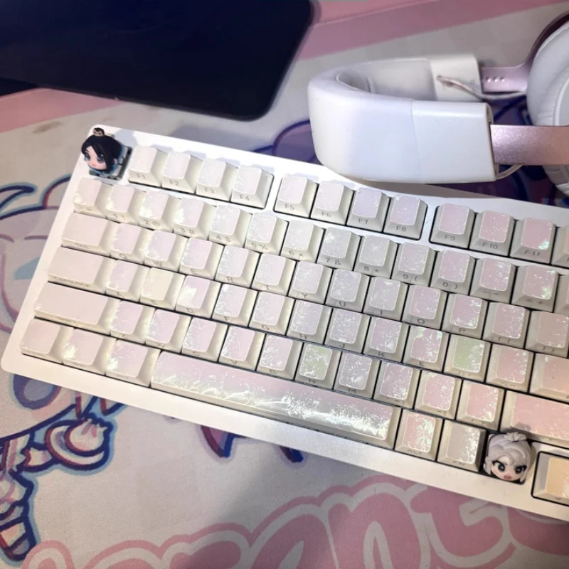 White Frost Ice Crystal Keycap Cherry Height Abs Frost Fantasy Metal Texture Side Engraved Translucent Mechanical Keyboard Cap