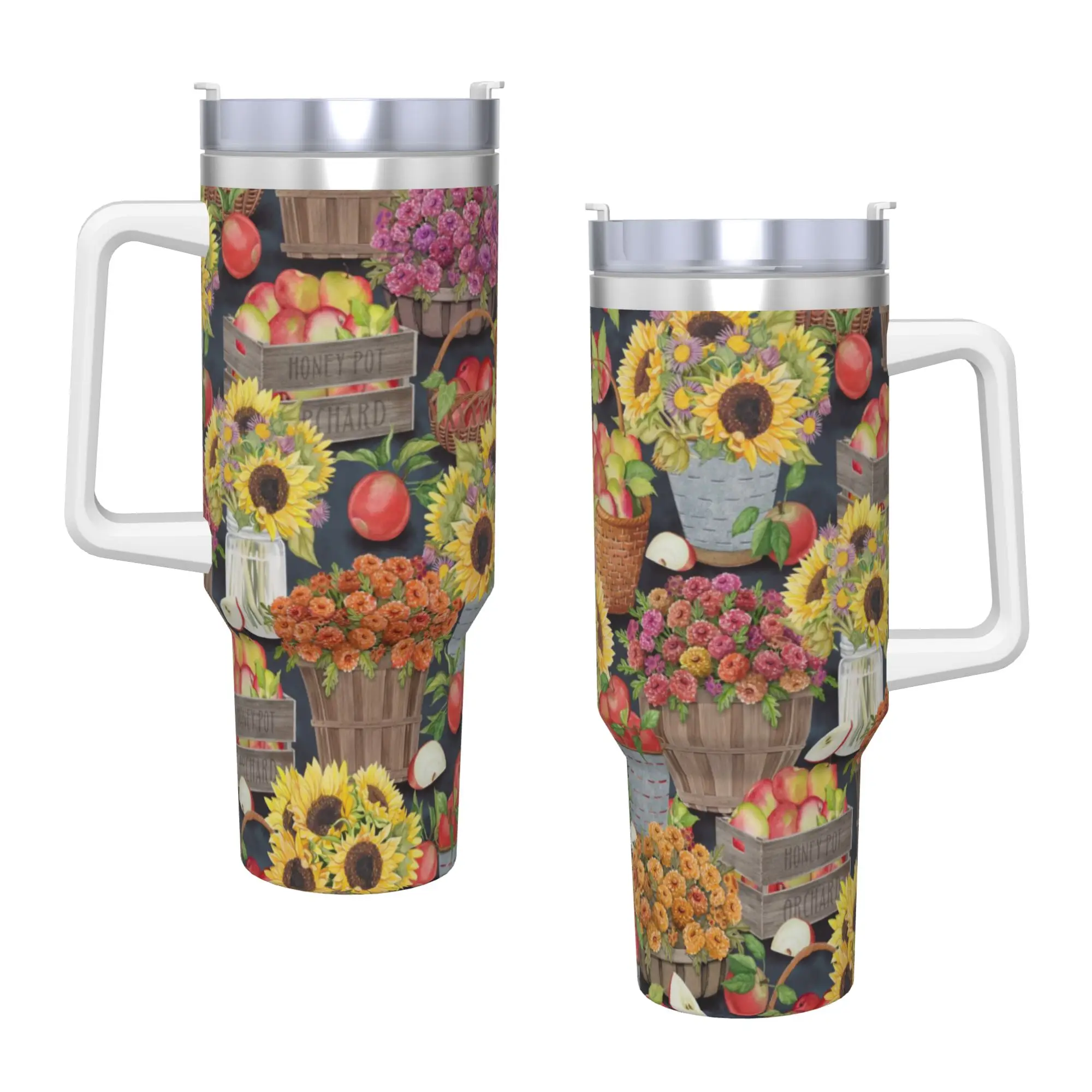 Rural flowers Stainless Steel Tumbler sunflower Driving Mugs Cup Large Thermal Mug Keep Heat Cold and Hot Milk Tea Water Bottle