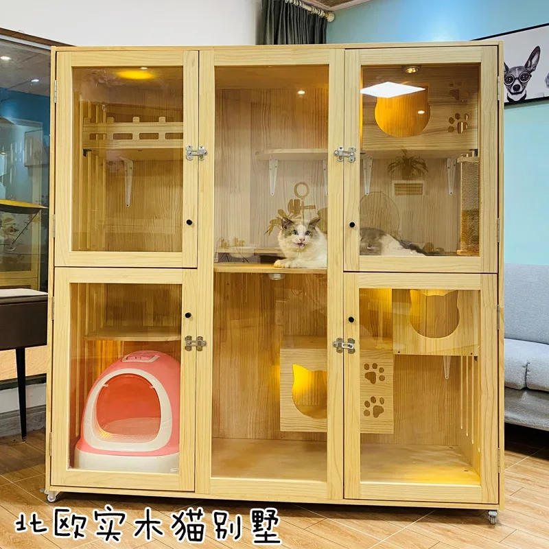 

Cat Villa Solid Wood Cat Cage LuxuryNest Ragdoll Maine Coon Display Cabinet Large Pet Cage Breeding