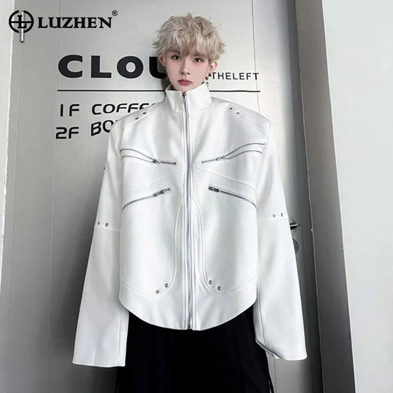 

LUZHEN Zipper Decorate Pockets Stand Neck Jacket Male Streetwear Fashion 2025 Autumn Original Loose Shoulder Pad Clothes JY4233