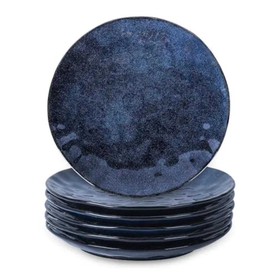 Ceramic Dinner Plates Set, 10.5 Inch, Set of 6, Round, Microwave, Oven, Dishwasher Safe, Porcelain Fluted Suitable for Steak, P