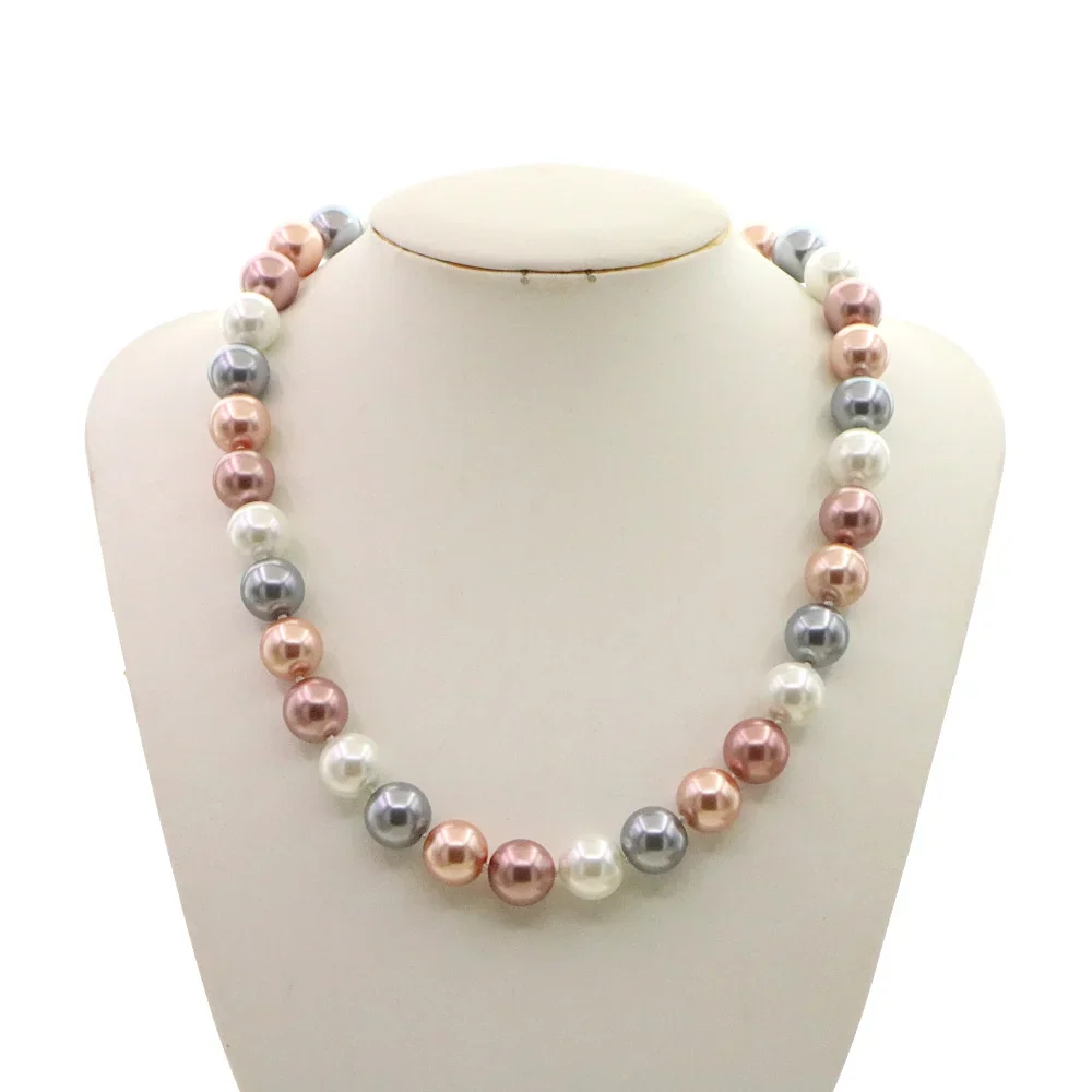 Pearl Necklace for Women 12mm Multicolor Round Bead South Shell Pearl Necklace Magnet Clasp AAA Jewelry Design Handdie Gift