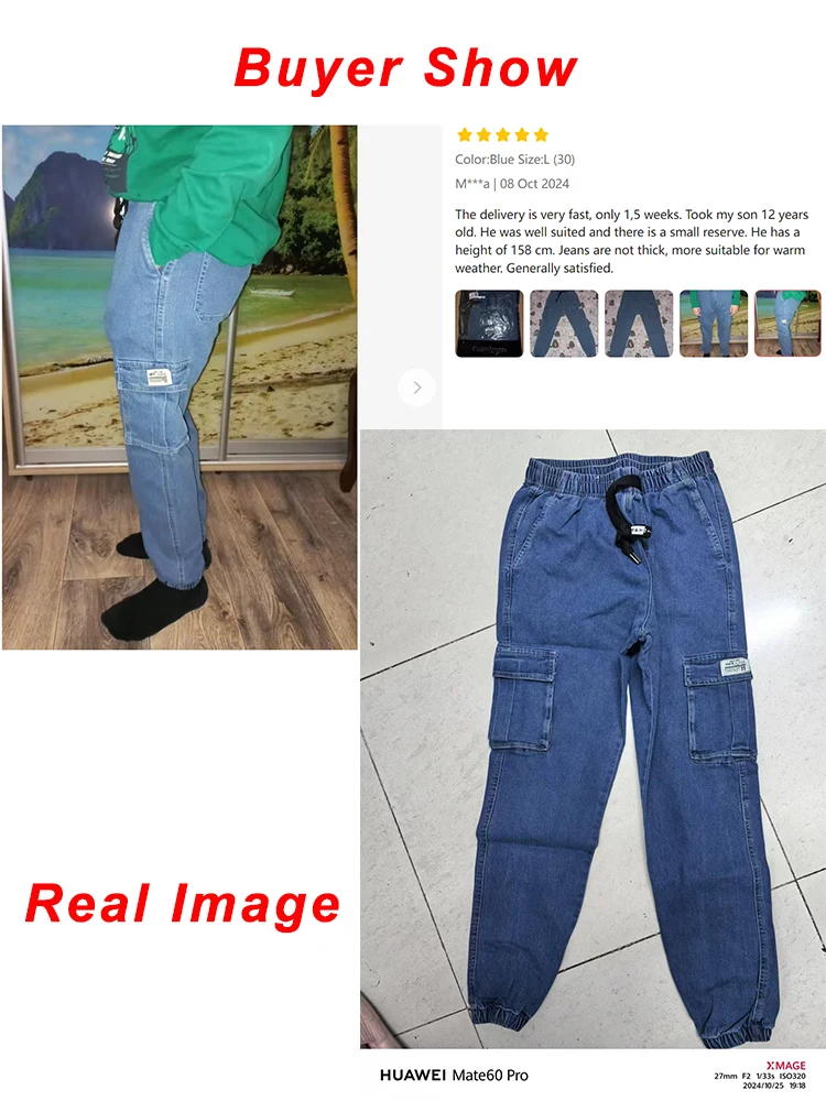 Spring Autumn Men's Jeans Multi-Pockets Work Wear Cargo Pants Black Blue Elastic Waist Denim Joggers Big Size Jean Trousers 8XL