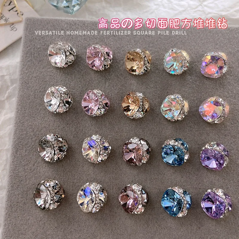 YYM 5pcs Fat Square Handmade Stacked Diamond Finished Products Super Flash Large Crystal Diamond Nail DIY Art Accessories
