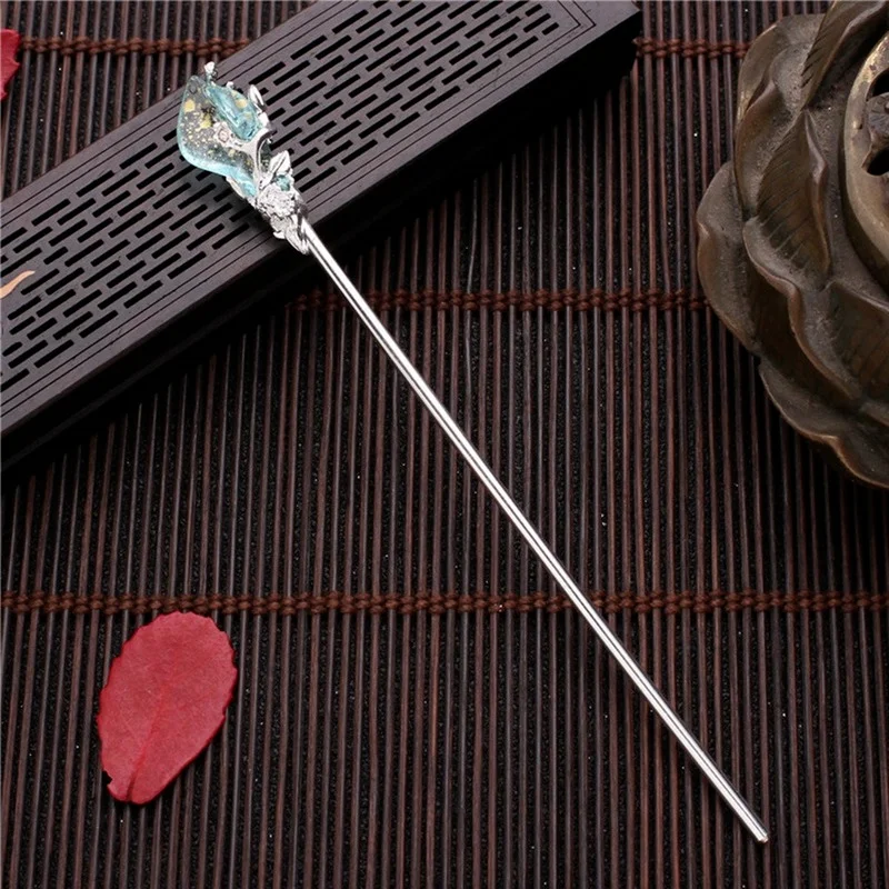 2022 New Vintage Chinese Style Hair Stick Women Metal Glaze Hair Pins Hair Fork Hair Chopsticks Hairpin Jewelry Hair Clip