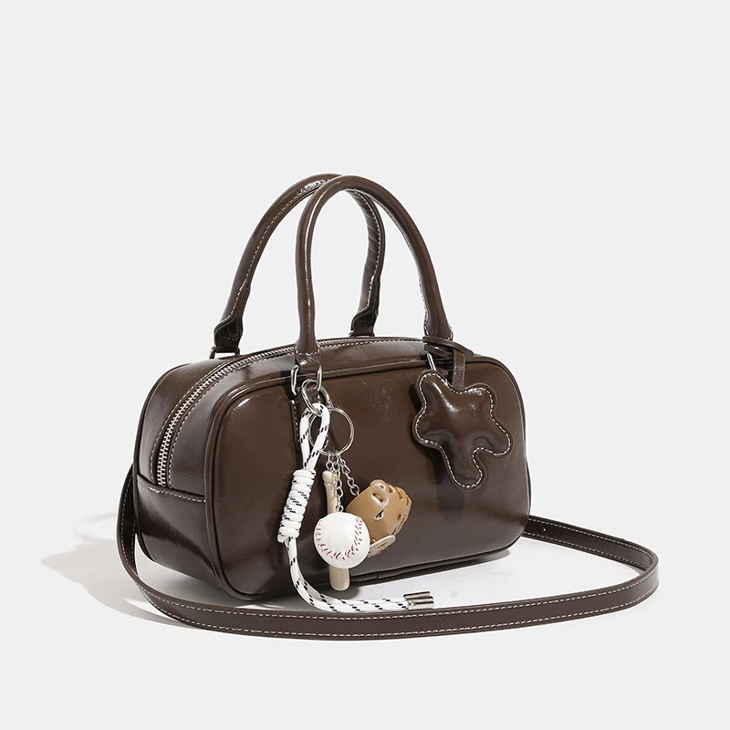 retro-brown-glossy-bowling-bag-women's-boston-purse-with-charms-crossbody