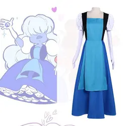 Anime Steven Universe Cosplay Dress Women Sapphire Role Play Blue Dress Princess Fancy Dress Custom Made