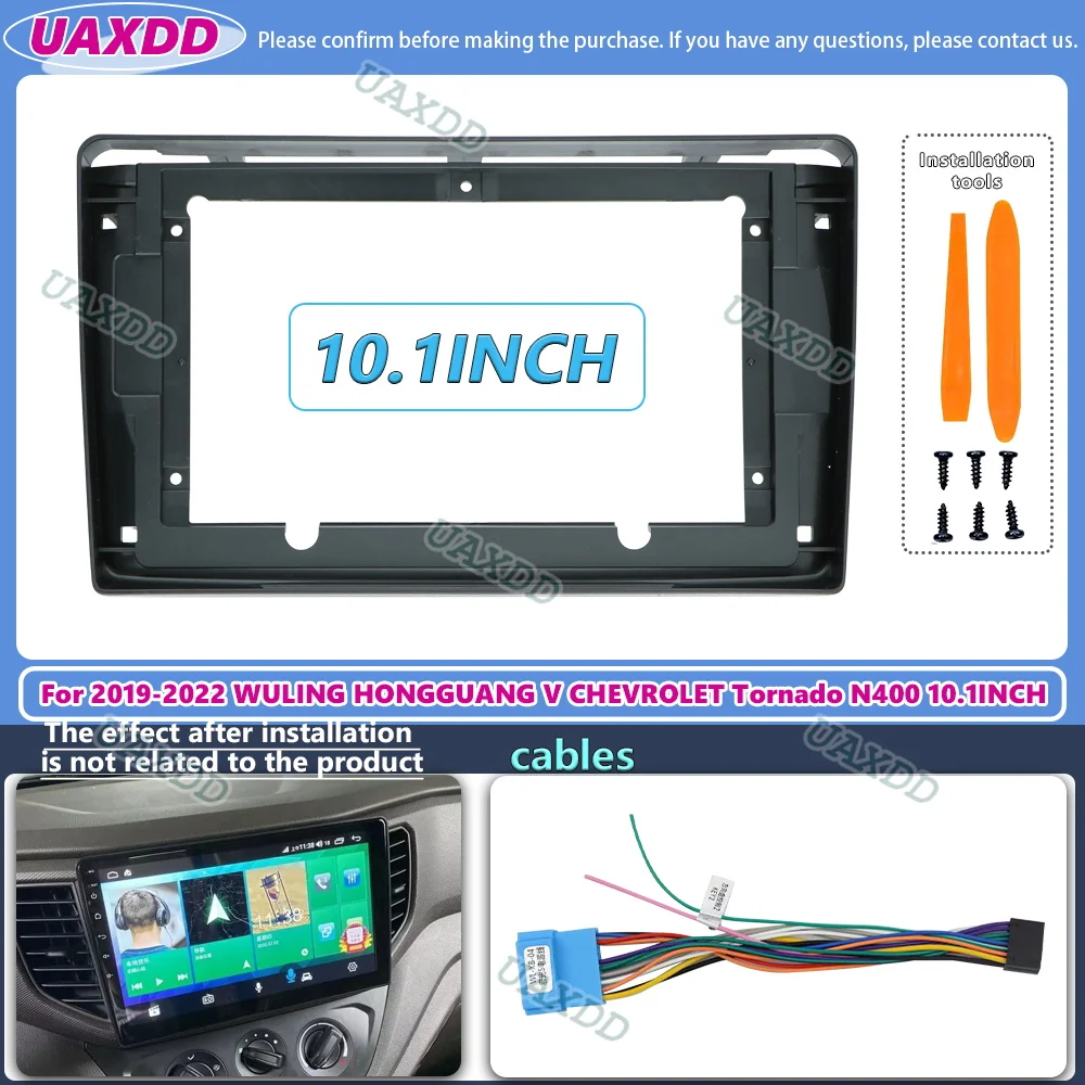 UAXDD 2Din Car Android Frame Kit Panel For 2019-2022 WULING HONGGUANG V CHEVROLET Tornado N400 10INCH Dashboard Matt Black Cable