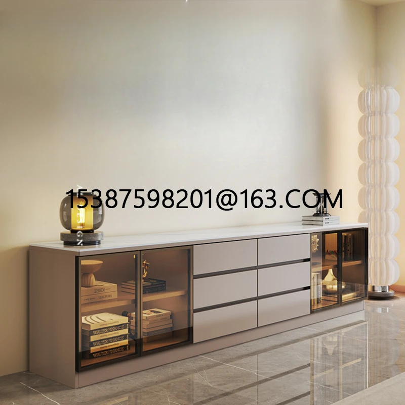 Cream wind slate TV cabinet modern simple high floor size small apartment warm white living room household floor solid wood